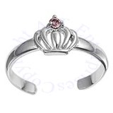 Pink Cubic Zirconia Crown Adjustable Toe Ring