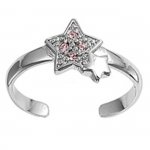 Star With Pink Cubic Zirconia And Plain Star Adjustable Toe Ring
