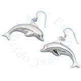 1 1/2" Long 3D Large Puffed Dolphin Dangle Earrings