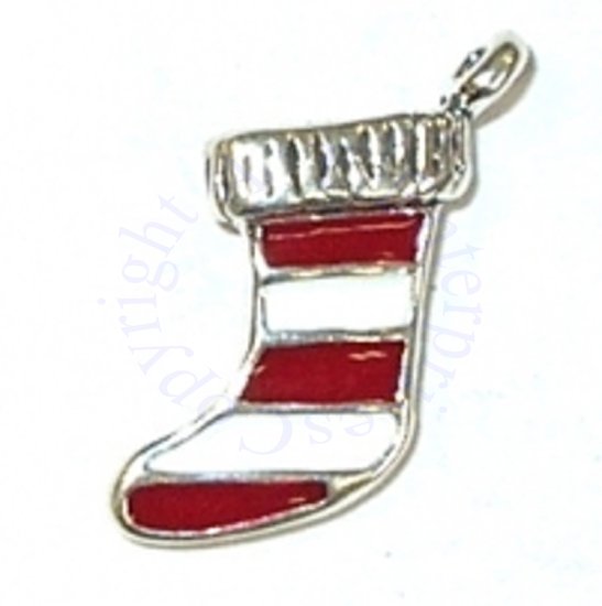 Red And White Christmas Stocking Charm - Click Image to Close