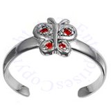 Red Cubic Zirconia Butterfly Adjustable Toe Ring