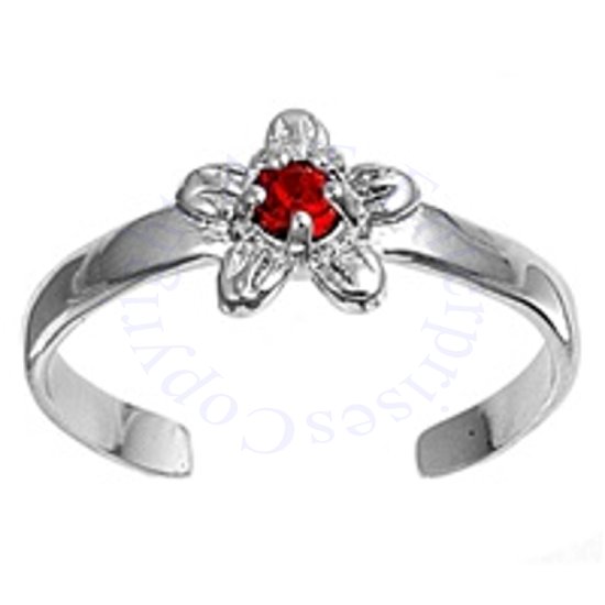 Red Cubic Zirconia Daisy Flower Adjustable Toe Ring - Click Image to Close