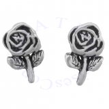 Garden Rose On Stem Post Earrings