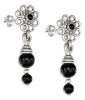 Round Cabachon Black Onyx Floral Post Earrings Round Black Onyx