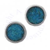 Southwest Inlaid Blue Turquoise Chips Round Dot Post Earrings