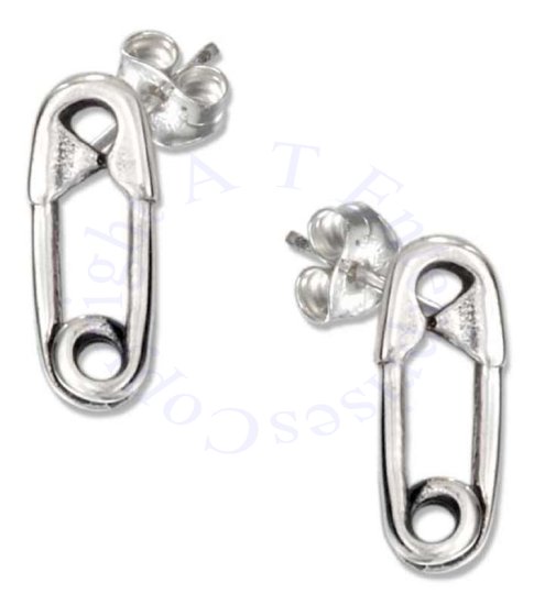 Baby Diaper Safety Pin Post Earrings - Click Image to Close