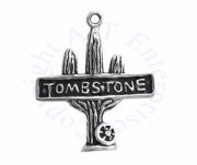 Saguaro Cactus Charm With Tombstone Arizona Sign And Wagon Wheel