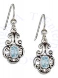 Scroll Design Blue Topaz Stone Ball Earrings