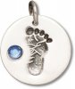 Round Blue September Cubic Zirconia Birthstone Baby Footprint Charm