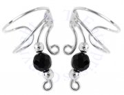 Faceted Round Black Onyx Bead Short Wave Ear Cuff Wrap Set