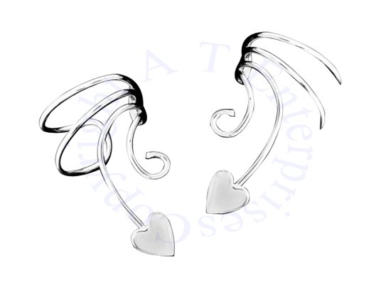 Left And Right Heart Ear Cuff Wrap Set - Click Image to Close