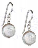 Flat Freshwater Coin Pearl Dangle Earrings