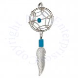 Simulated Turquoise Dream Catcher Charm With Dangling Feather