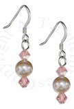 Single Pink Freshwater Pearl Earrings Peach Austrian Crystals