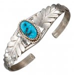Single Turquoise Stone Cuff Bracelet Two Leaves