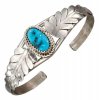 Single Turquoise Stone Cuff Bracelet Two Leaves