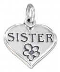 Love Heart SISTER Message Charm With A Flower