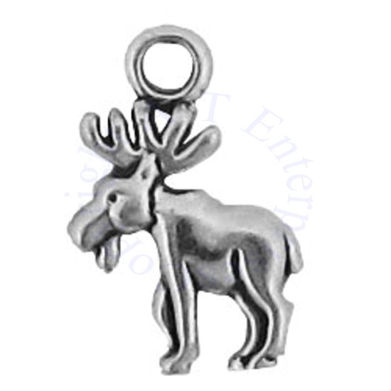 Mini Moose With Antlers Facing Left Charm - Click Image to Close