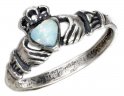 Small Claddagh Ring White Imitation Opal Heart