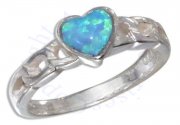 Imitation Blue Opal Heart Curb Link Ring