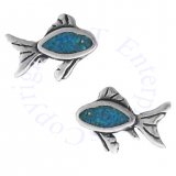 Southwest Inlaid Blue Turquoise Chips Detailed Fish Post Earrings