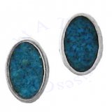 Southwest Inlaid Blue Turquoise Chips Oval Post Earrings