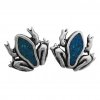 Southwest Inlaid Blue Turquoise Chips Toad Frog Post Earrings