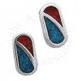 Southwest Inlaid Blue Turquoise Chips Corn Husk Design Post Earrings
