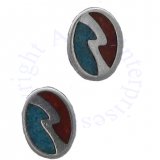 Southwest Inlaid Blue Turquoise Chips Oval River Design Post Earrings