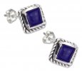 Square Roped Edge Lapis Colored Post Earrings