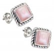 Square Roped Edge Pink Mother of Pearl Post Earrings