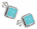 Square Roped Edge Turquoise Post Earrings