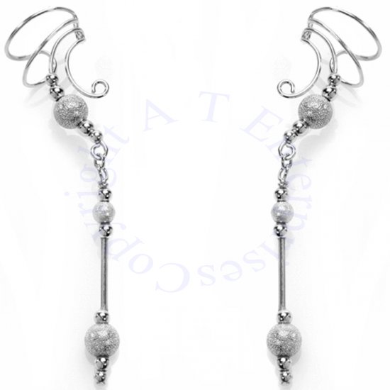 Left And Right Pierceless Long Dangle Starbust Beads Ear Cuffs - Click Image to Close