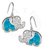 Imitation Blue Opal Pave Elephant Earrings