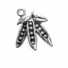 Sterling Silver 3D Three Peapod Bundle With Leaves Charm