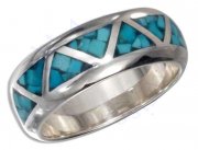 Unisex Continuous Turquoise Inlay Triangles Ring