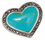 Turquoise Marcasite Heart Brooch Pin Or Pendant