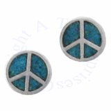 Southwest Inlaid Blue Turquoise Chips Peace Sign Symbol Post Earrings