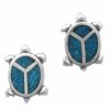 Southwest Inlaid Blue Turquoise Chips Peace Sign Turtle Post Earrings