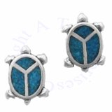 Southwest Inlaid Blue Turquoise Chips Peace Sign Turtle Post Earrings