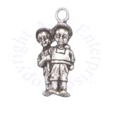 3D Two Twin Boy Brothers Wearing Hats Charm