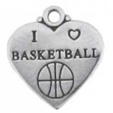 Flat Two Sided I Love Basketball Heart Shaped Charm