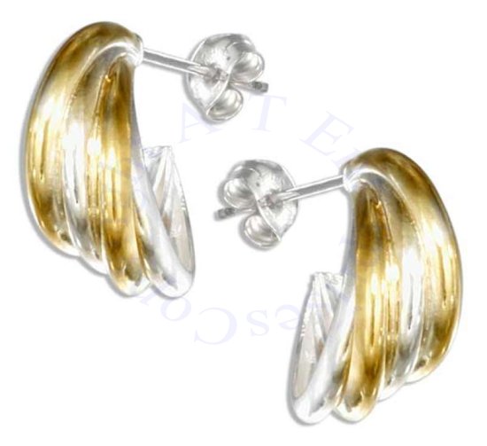 Two Tone Four Tubular Cuff Earrings - Click Image to Close
