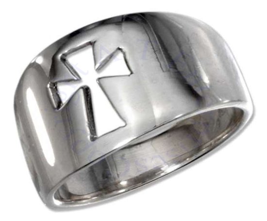 Unisex Cut Out Christian Religious Cross Ring Tapered Band - Click Image to Close
