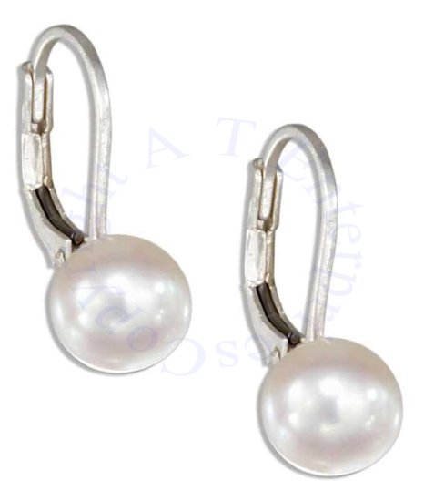 White Freshwater Pearl Button Leverback Earrings - Click Image to Close