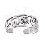 Wide Graduated Open Band Daisy Flower Vine Adjustable Toe Ring