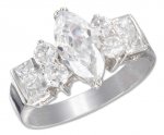 Marquise Cubic Zirconia Ring Princess Cut Side Stones