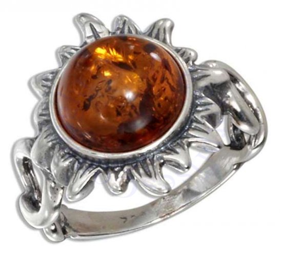 Honey Cognac Amber Sun On A Twisted Shank Ring - Click Image to Close