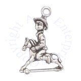 3D Young Boy Wearing Hat Riding A Toy Rocking Horse Charm