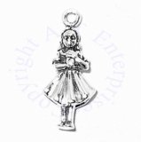 3D Young Girl Wearing Dress Holding A Book Or Bible Charm